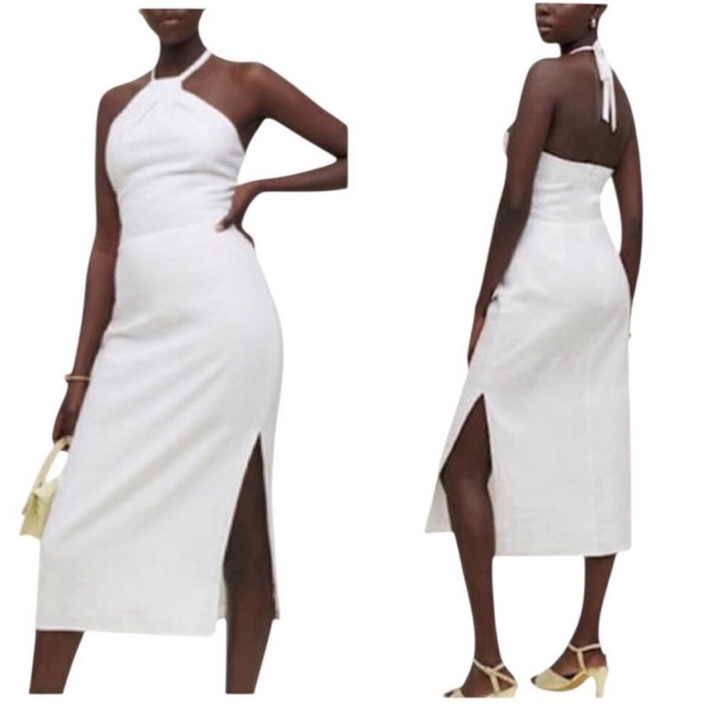 Reformation Santino Linen Halter Midi Dress White NWT $248